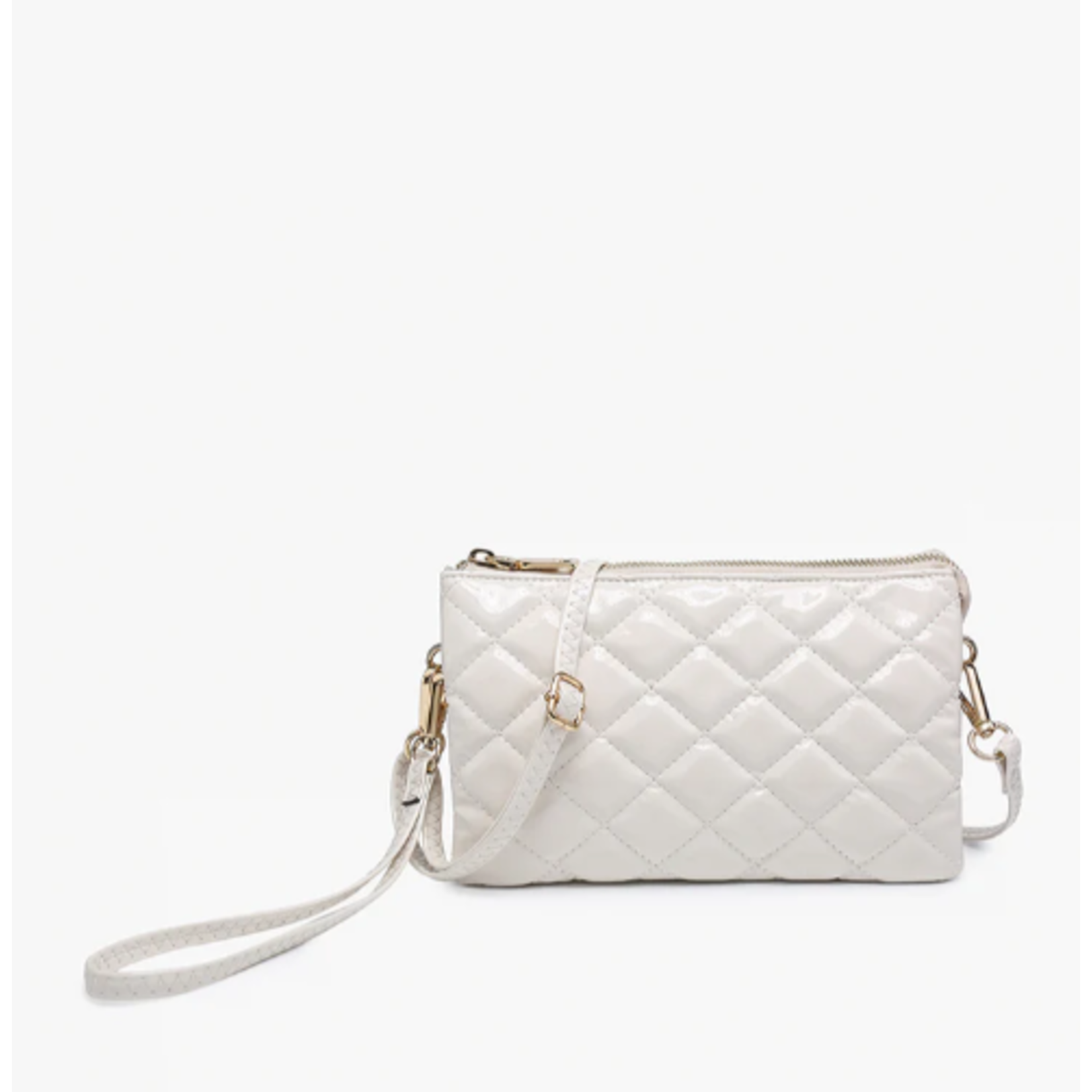 Jen & Co Jen & Co Riley High Gloss Quilted Crossbody Off White M013HG