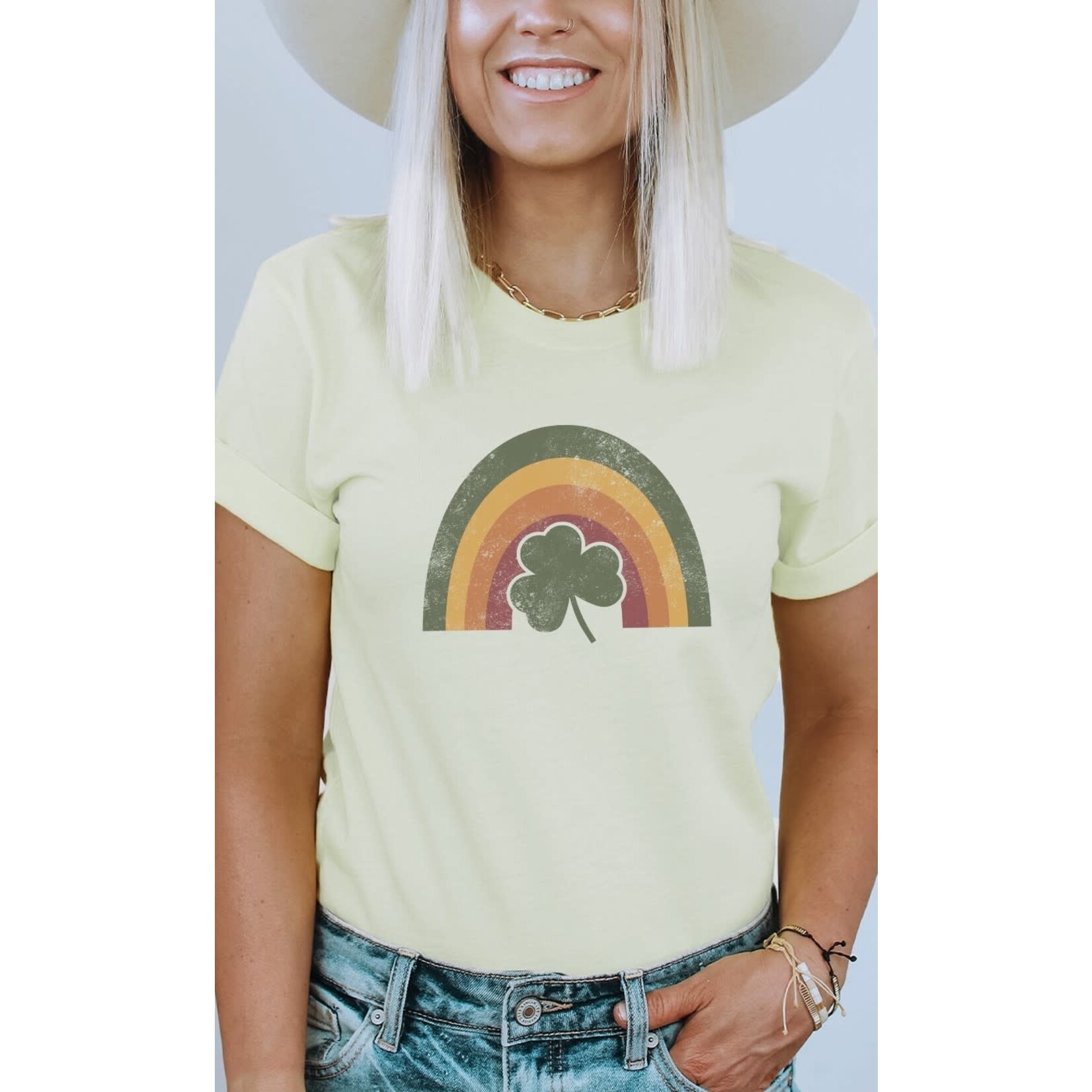 Kissed Apparel Kissed Apparel Rainbow Shamrock Graphic Tee Citron