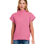 Zenana Zenana Power Shoulder Mock Neck Sweater Candy Pink
