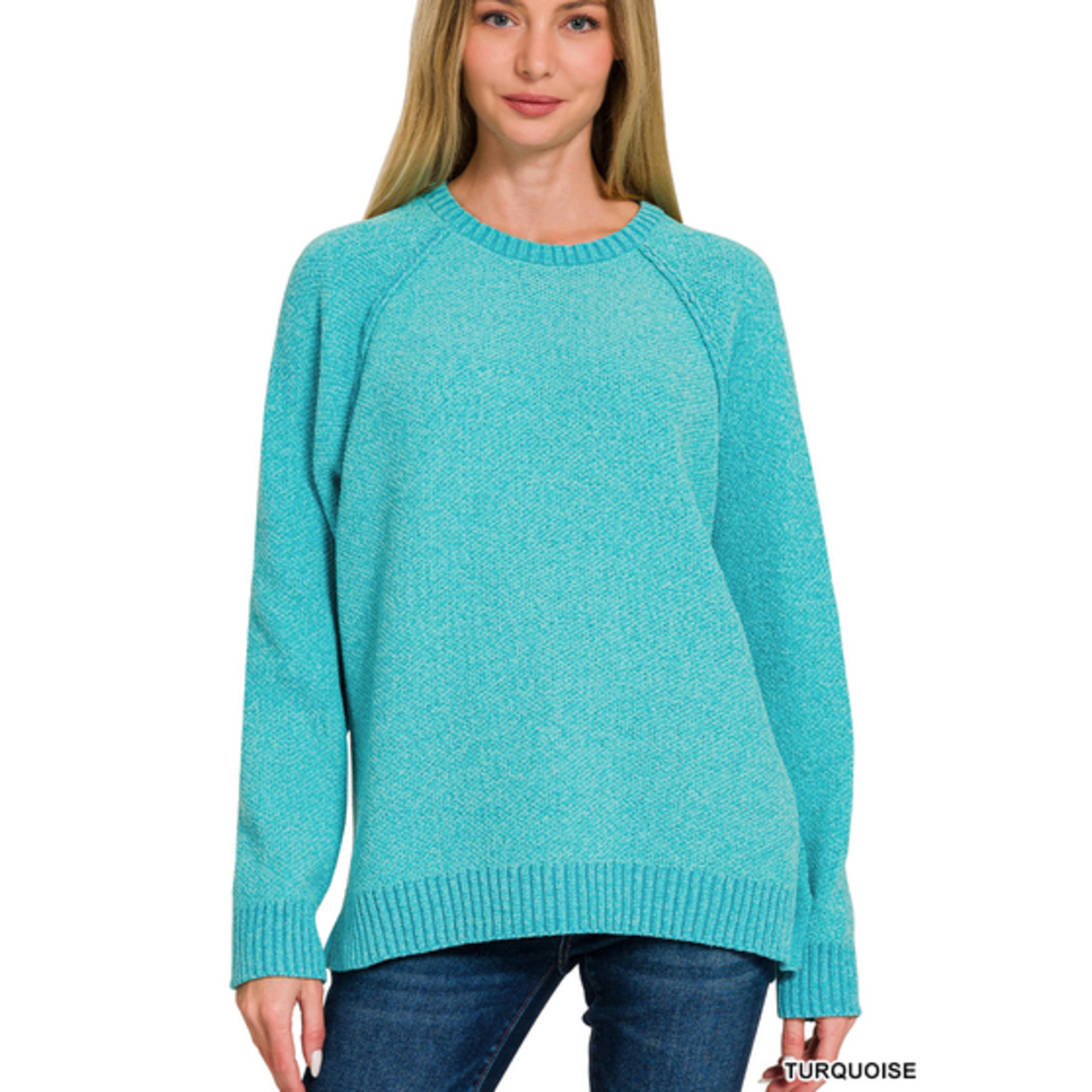 Zenana Zenana Chenille Raglan Sweater Turquoise