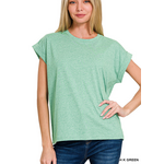 Zenana Zenana Folded Sleeve T-Shirt Heather Kelly Green