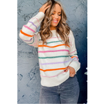 Lovesoft Lovesoft Colorful Striped Ribbed Sweater White