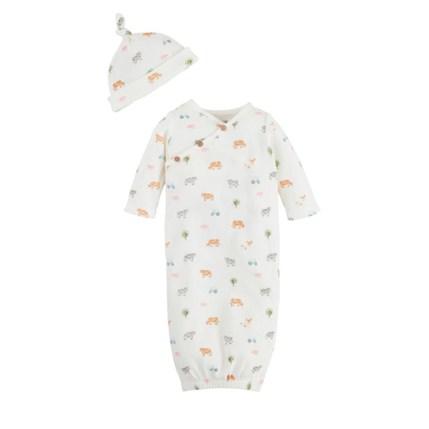 Mudpie Mudpie Ditsy Farm Print Take Me Home Hat Set 0-3M