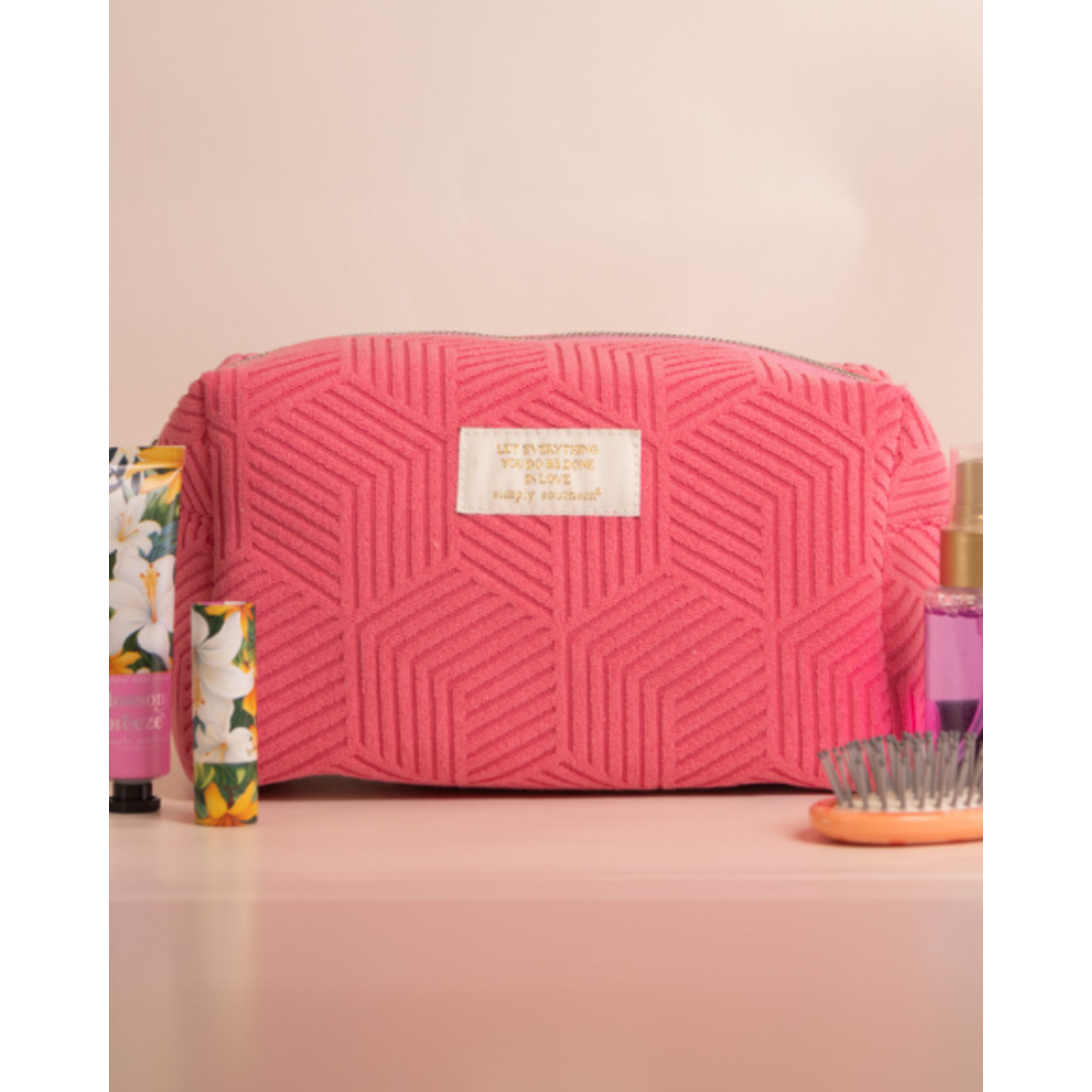 Simply Southern Simply Southern Terry Cosmetic Bag Hot Pink