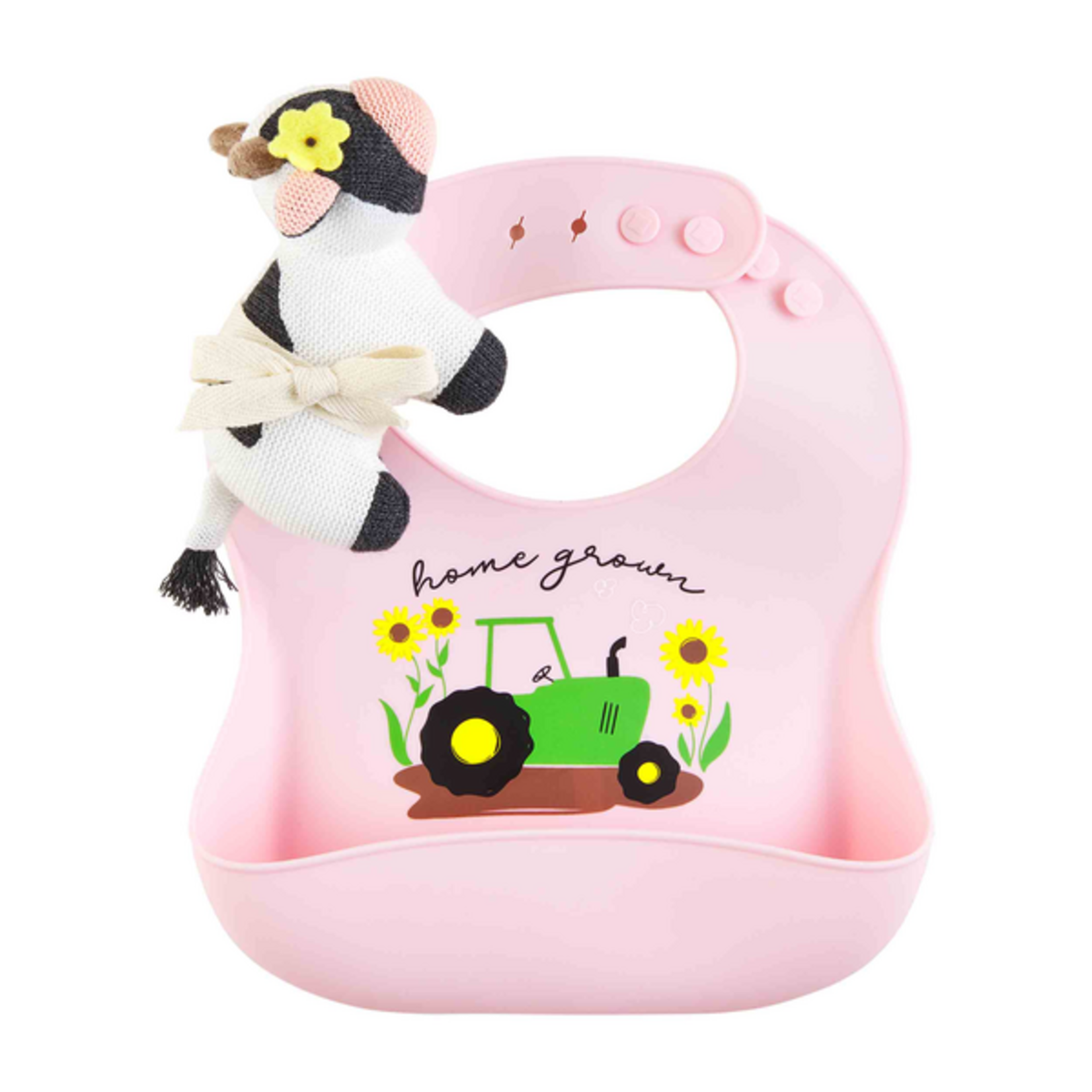 Mudpie Mudpie Silicone Bib & Rattle Set Pink Farm