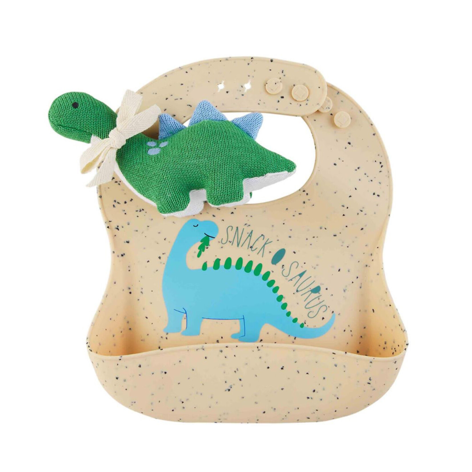 Mudpie Mudpie Silicone Bib & Rattle Set Dino