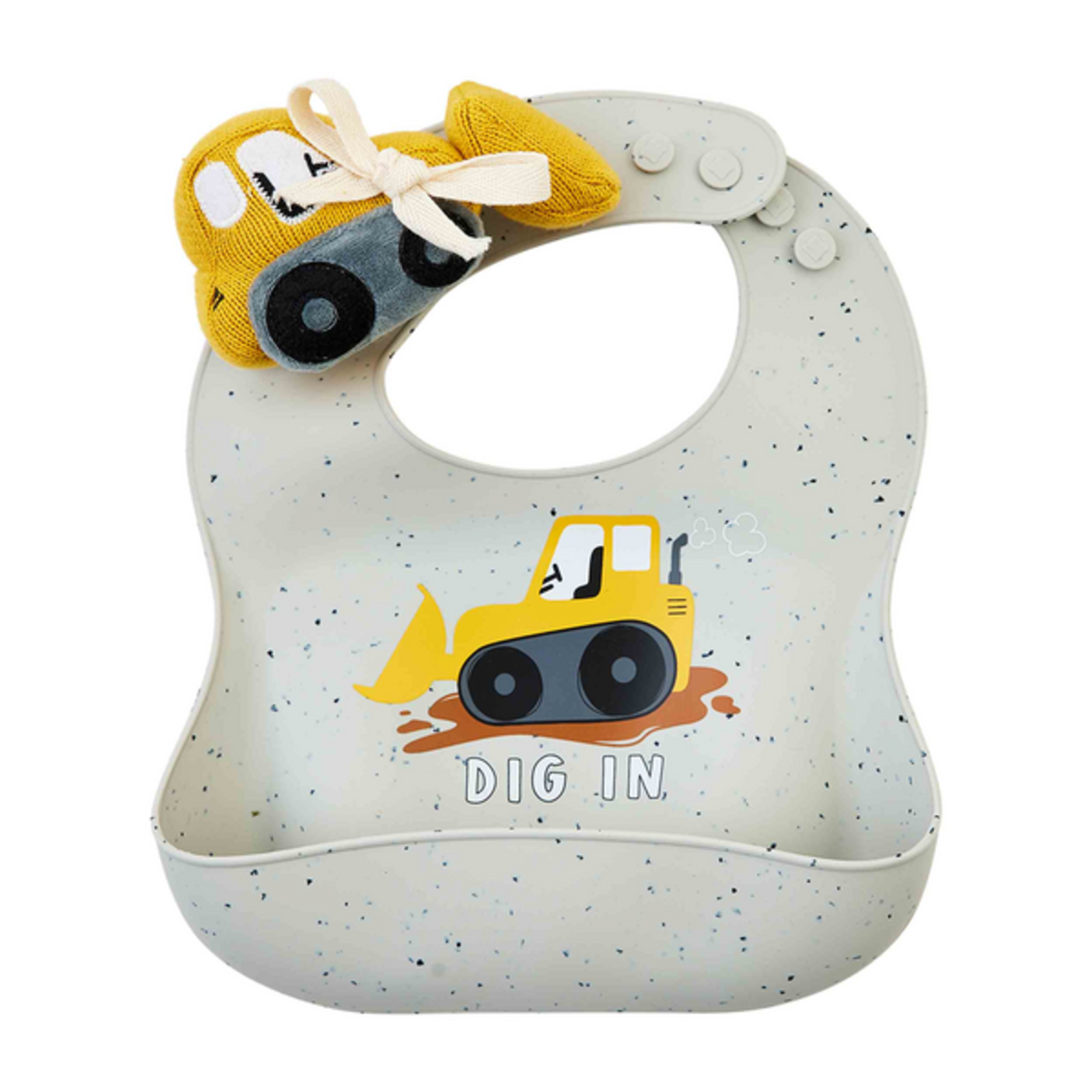 Mudpie Mudpie Silicone Bib & Rattle Set Bulldozer