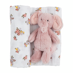 Mudpie Mudpie Swaddle & Rattle Set Floral w/Elephant