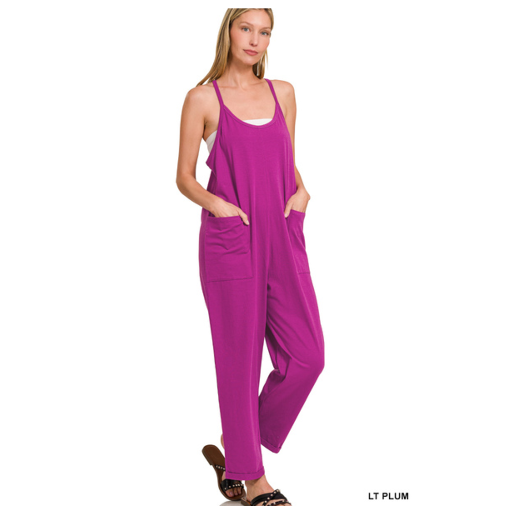 Zenana Zenana Spaghetti Strap Jumpsuit with Pockets Light Plum