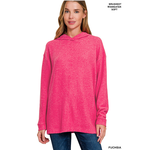 Zenana Zenana Hooded Brushed Melange Hacci Sweater Fuchsia