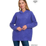 Zenana Zenana Hooded Brushed Melange Hacci Sweater Bright Blue