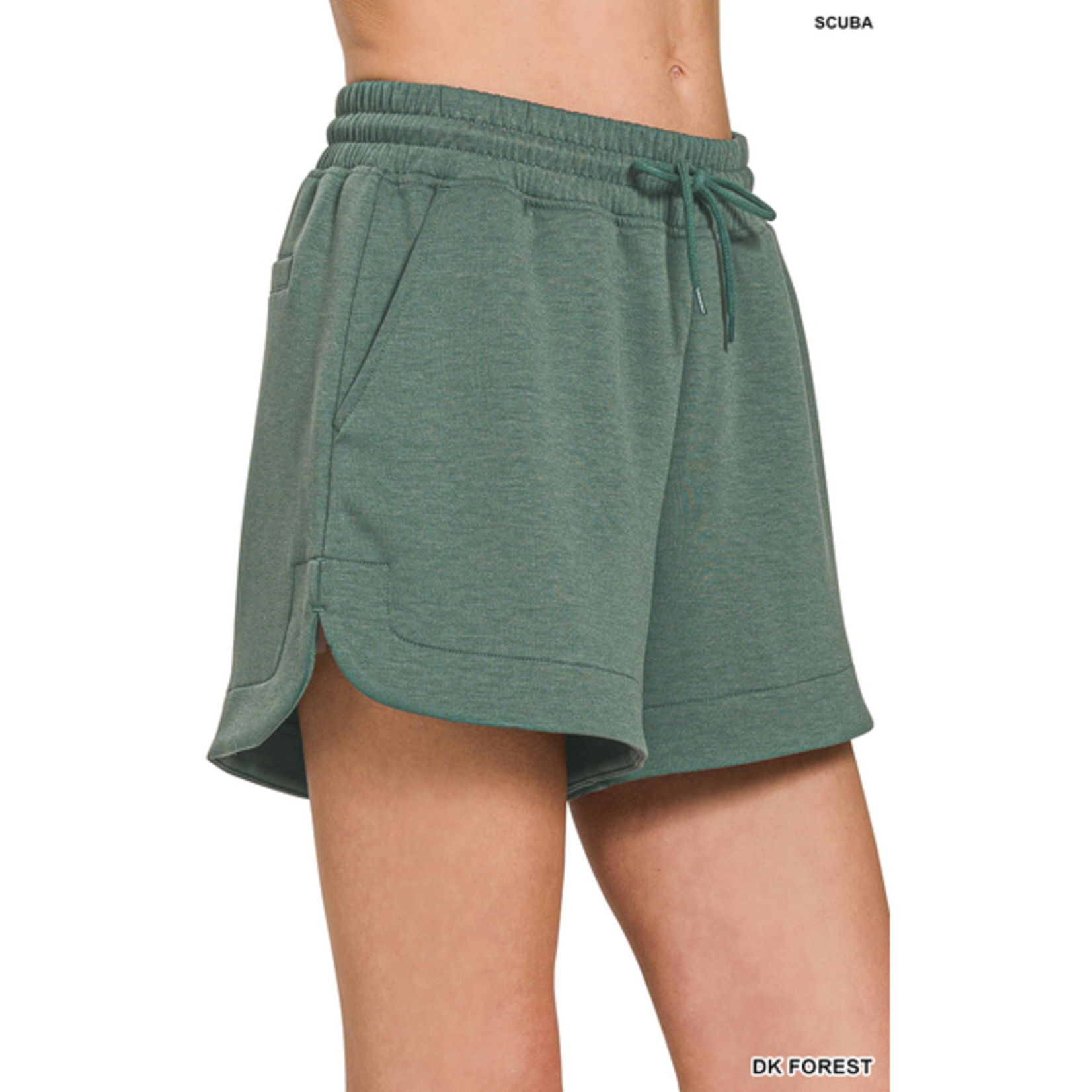 Zenana Zenana Elastic Waistband Scuba Shorts with Pockets Dark Forest