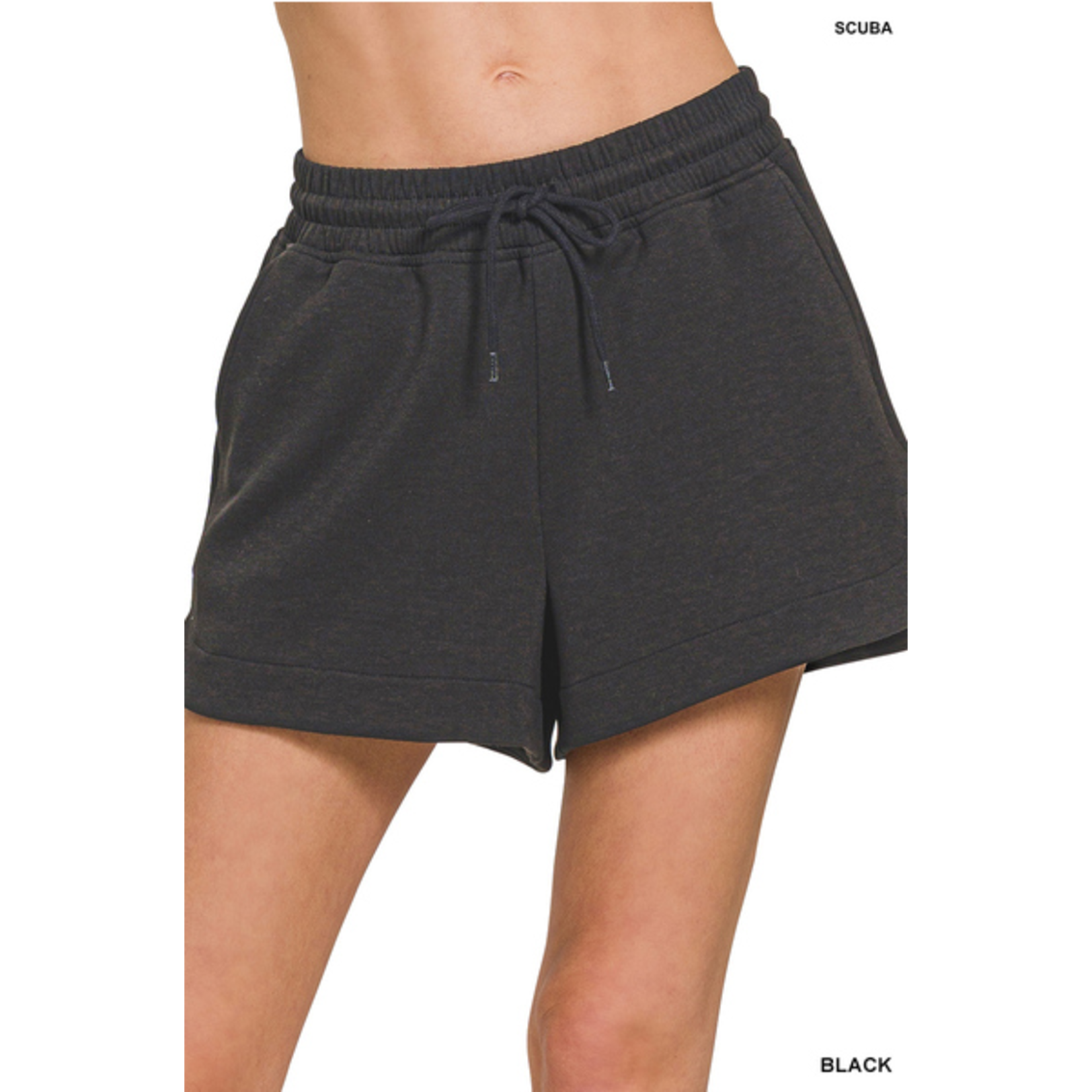 Zenana Zenana Elastic Waistband Scuba Shorts with Pockets Black