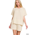 Zenana Zenana Ribbed Short Sleeve Tee & Shorts Set Cream