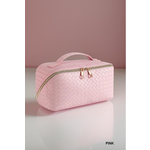 Zenana Zenana Woven Vegan Leather Cosmetic Makeup Bag Pink