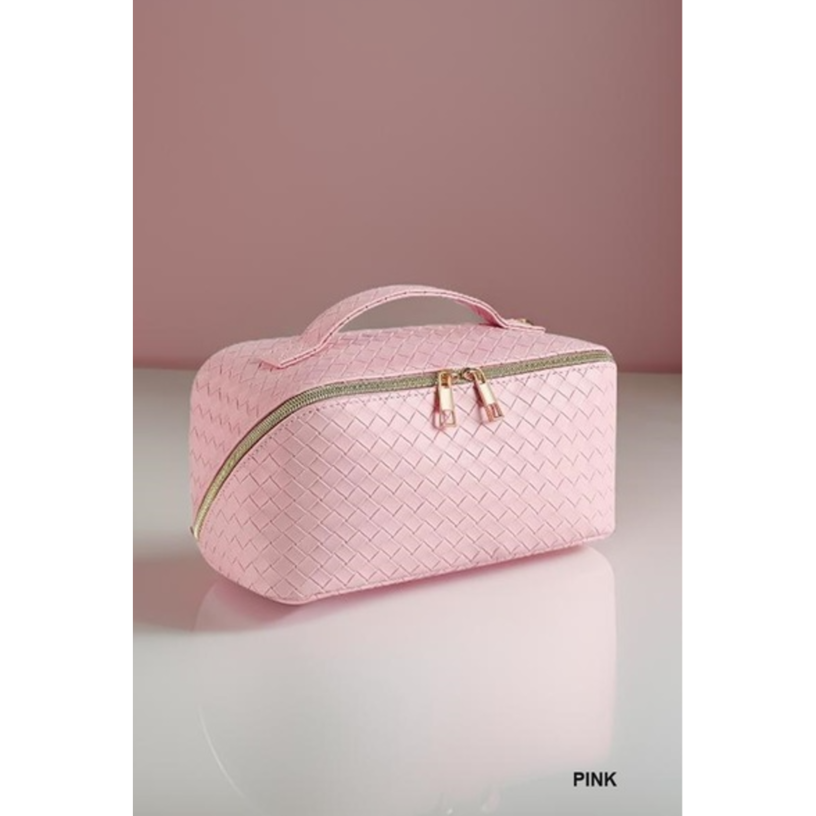 Zenana Zenana Woven Vegan Leather Cosmetic Makeup Bag Pink