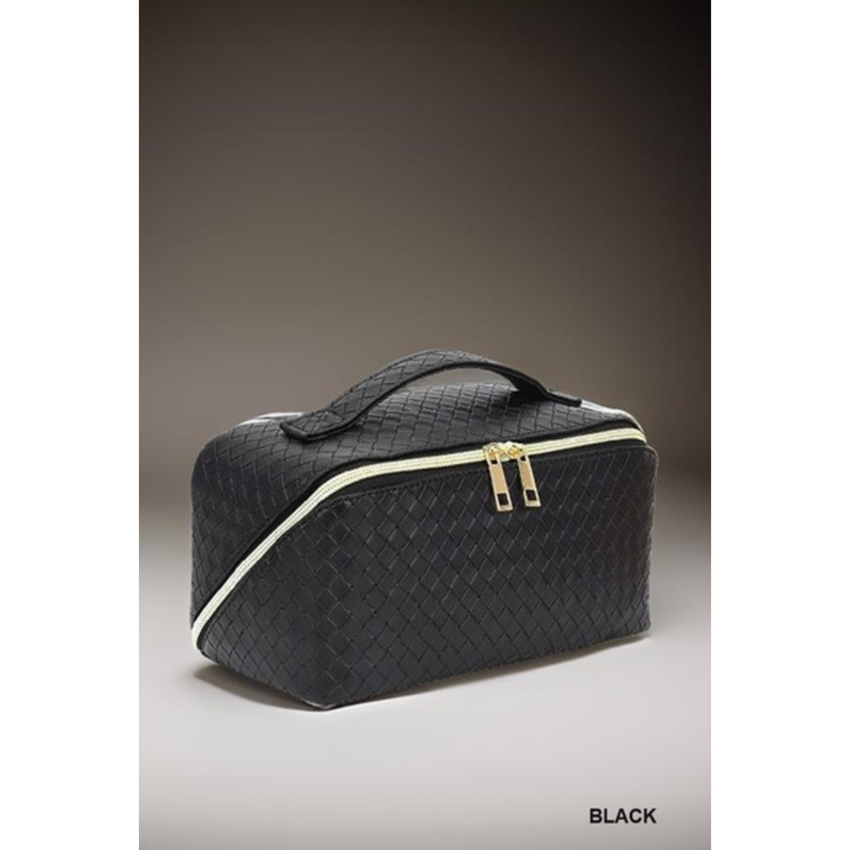 Zenana Zenana Woven Vegan Leather Cosmetic Makeup Bag Black