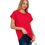 Zenana Zenana Cotton Folded Sleeve T-Shirt Ruby
