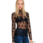 Zenana Zenana Lace See-Through Long Sleeve Layering Top Black