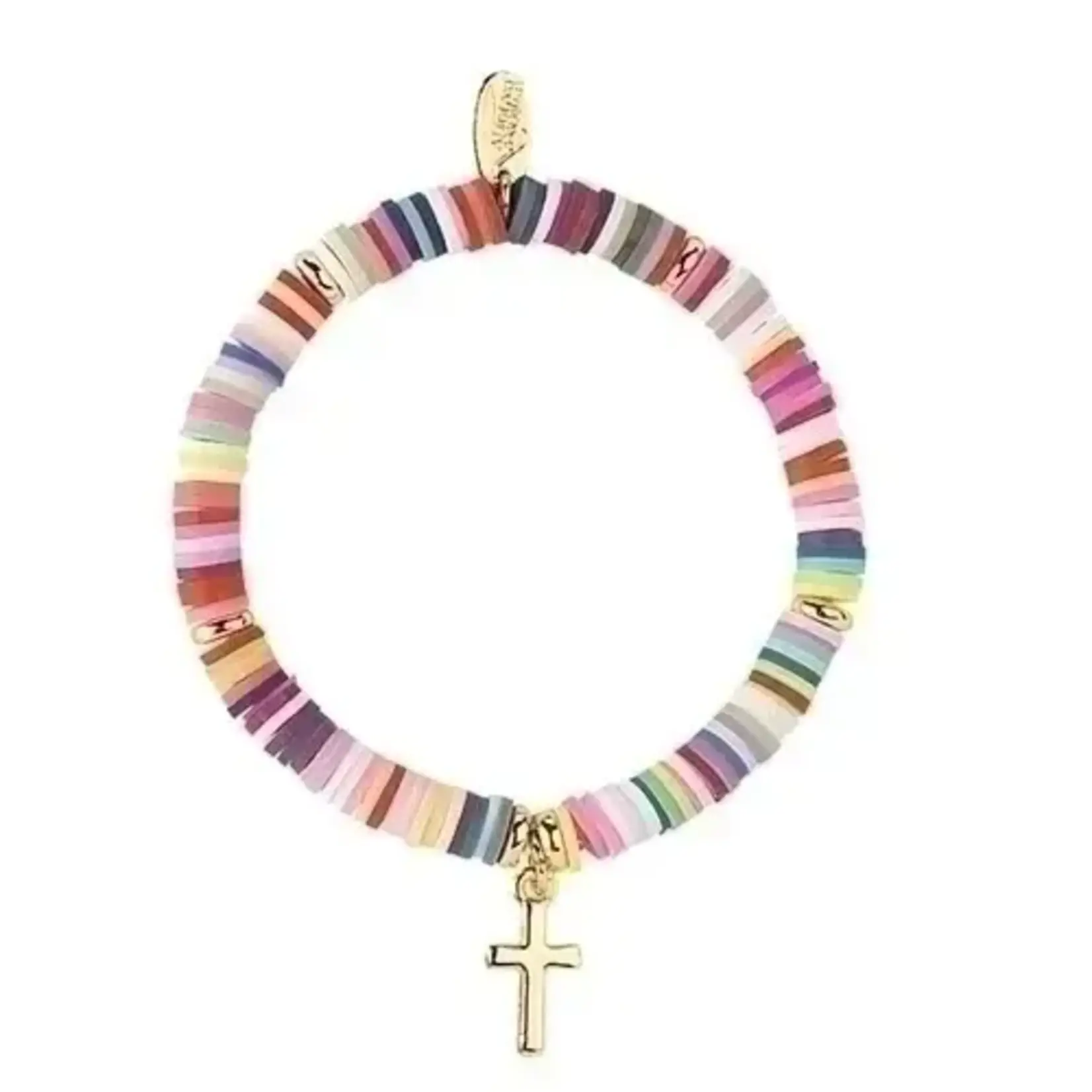 Alexa’s Angels Alexa's Angels 6" Stretch Heishi Bracelet Cross