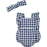 Mudpie Mudpie Gingham Bubble & Headband Set Navy 6-9M
