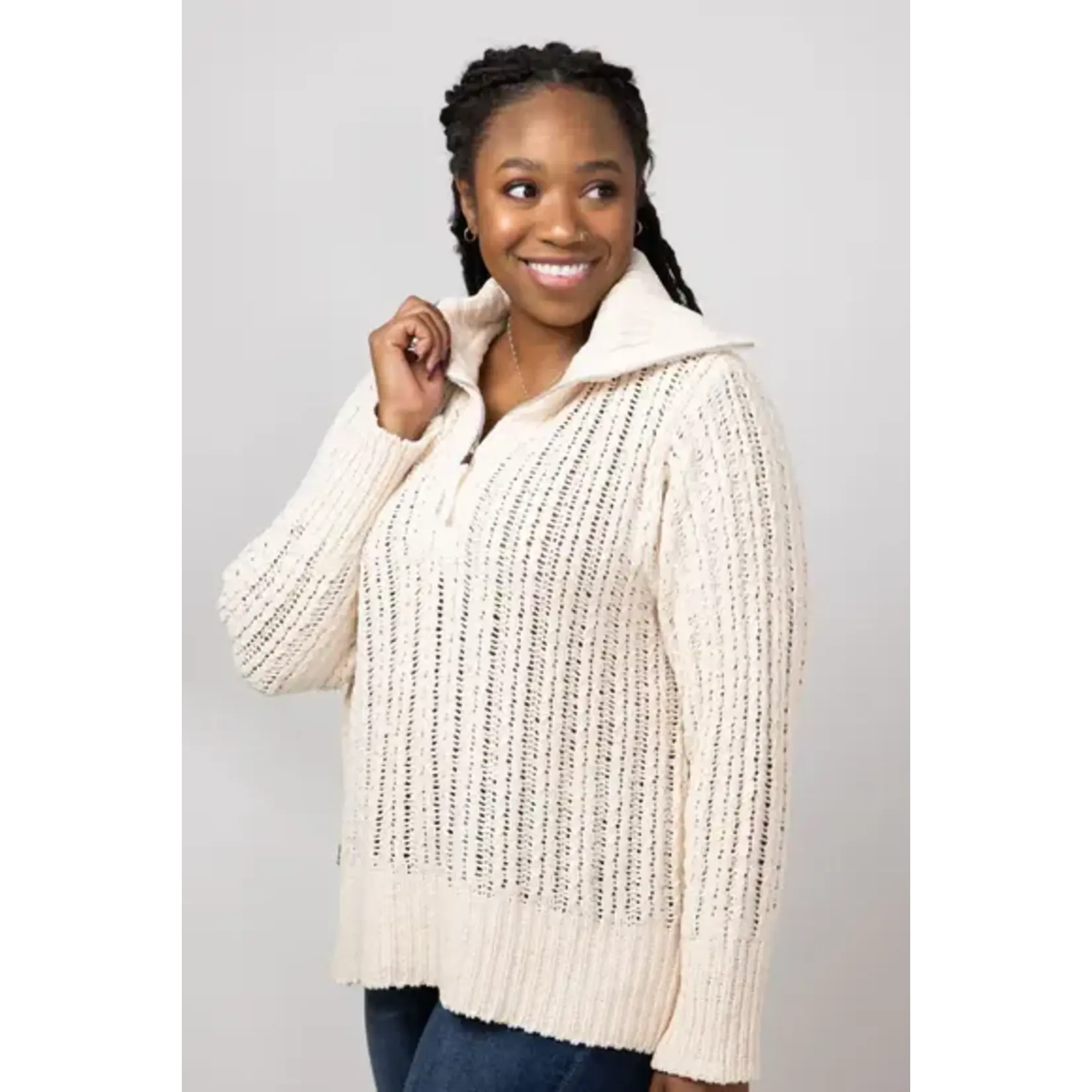 Simply Southern Simply Southern So Soft Quarter Zip Knit Sweater Parchment Cream
