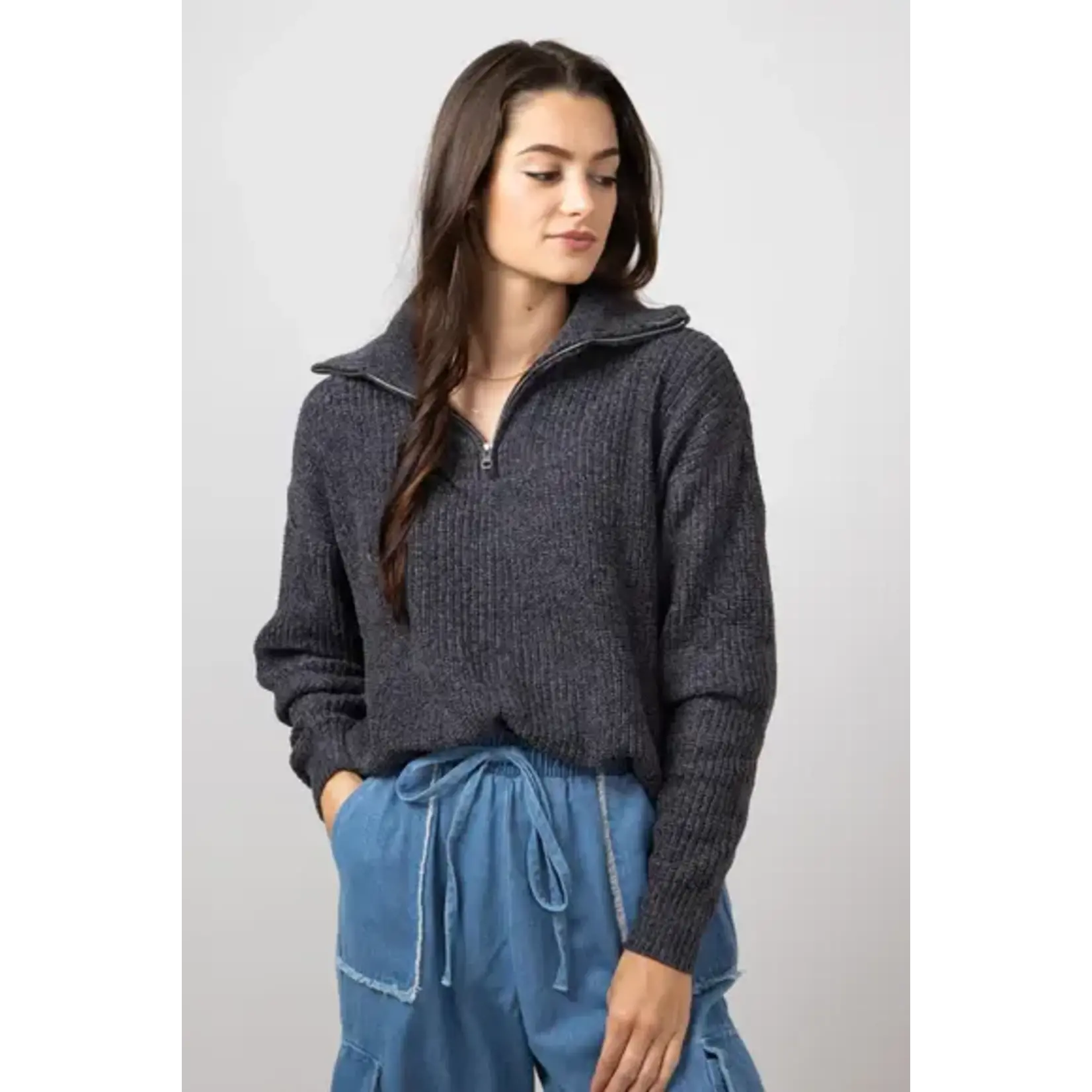 Simply Southern Simply Southern Quarter Zip Sweater Coal