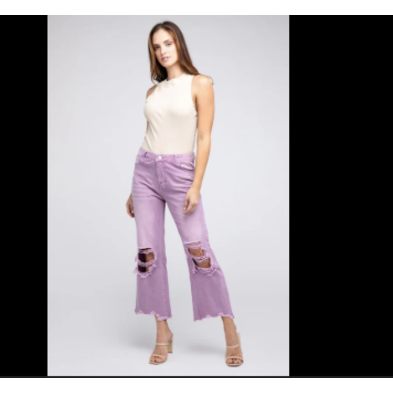 Bibi Clothing Bibi Distressed Vintage Washed Wide Leg Pants Vintage Lavender Medium