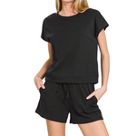 Zenana Zenana Premium Cotton Top & Shorts Set Black