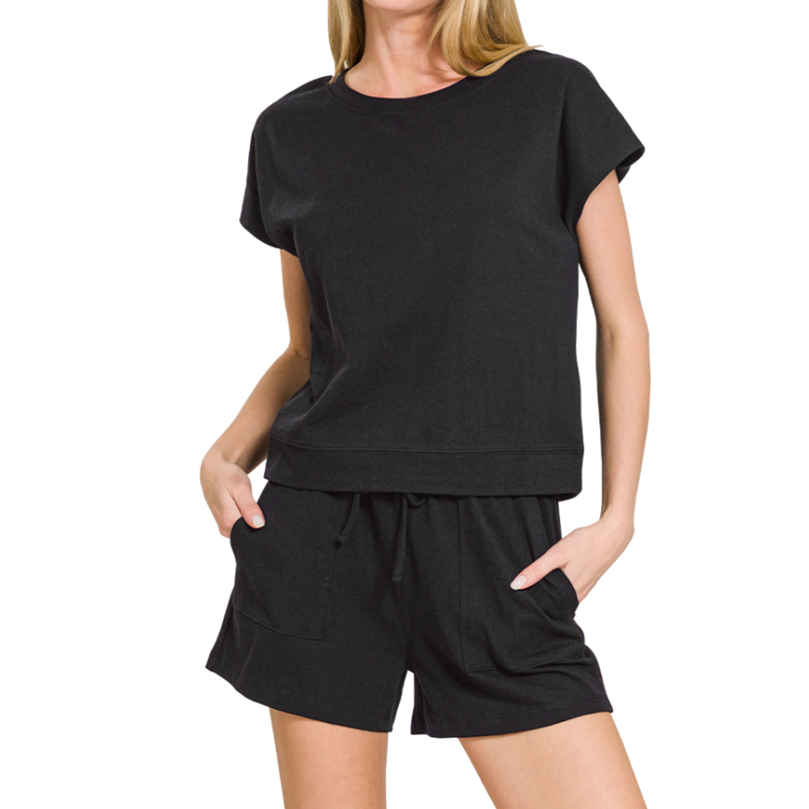 Zenana Zenana Premium Cotton Top & Shorts Set Black