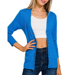 Zenana Zenana Snap Button 3/4 Sleeve Cardigan Ocean Blue