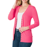 Zenana Zenana Snap Button 3/4 Sleeve Cardigan Fuchsia