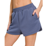 Zenana Zenana Scuba Elastic Waistband Dolphin Shorts Blue Indigo