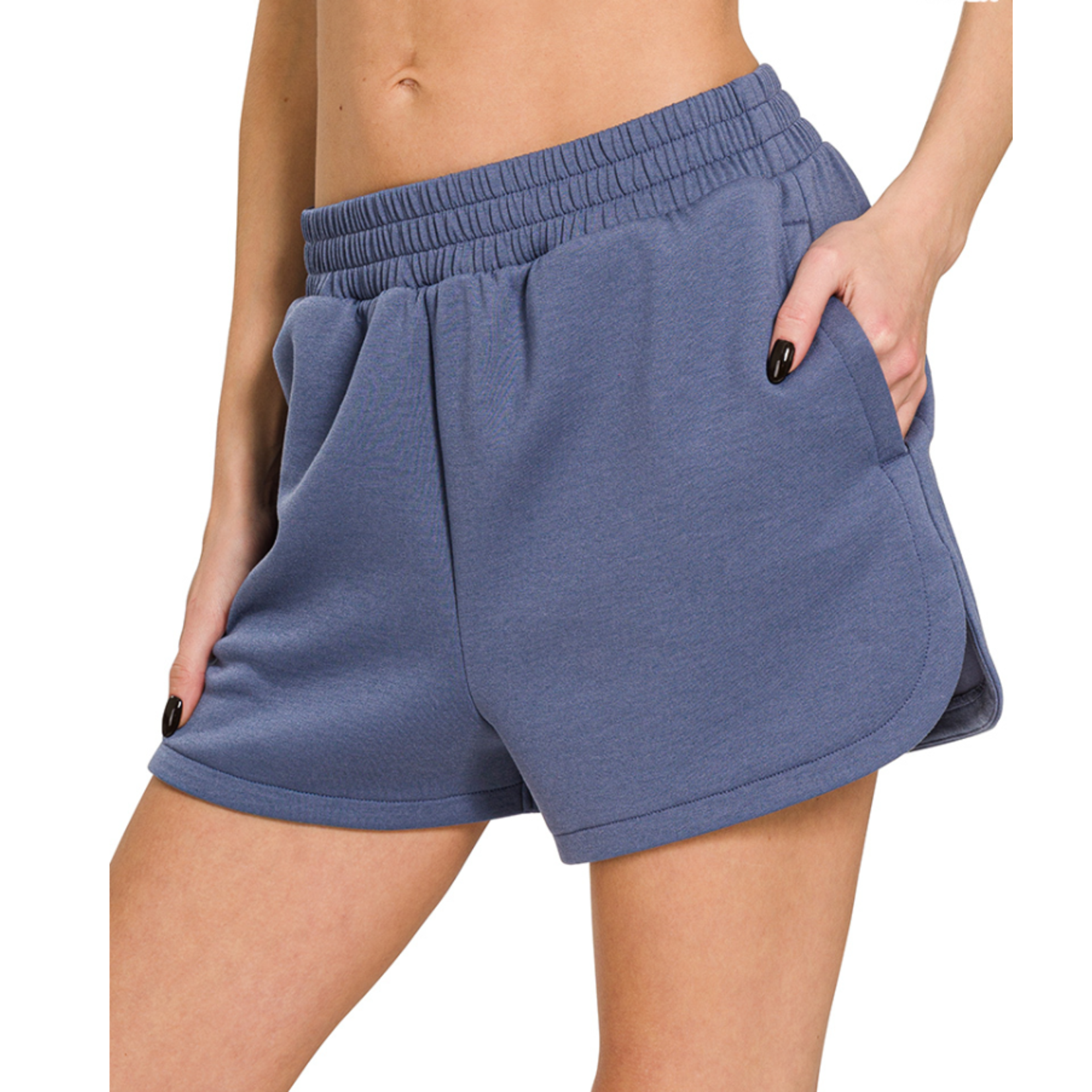Zenana Zenana Scuba Elastic Waistband Dolphin Shorts Blue Indigo