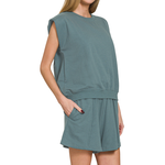 Zenana Zenana French Terry Sleeveless Top & Shorts Set Ash Jade