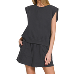 Zenana Zenana French Terry Sleeveless Top & Shorts Set Black