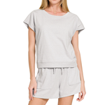 Zenana Zenana Premium Cotton Top & Shorts Set Heather Grey