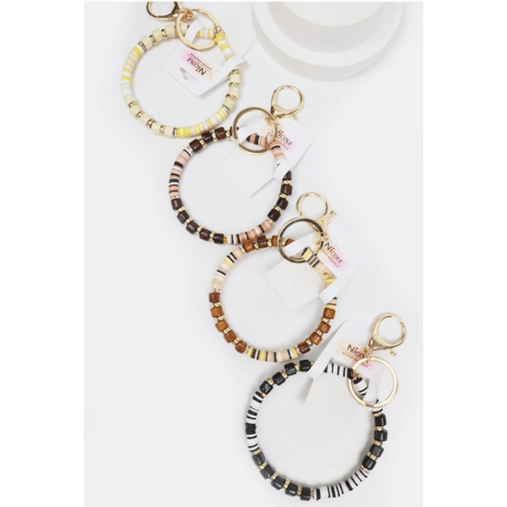 Love and Repeat Love and Repeat Wood Bead Bracelet Keychain Light Brown