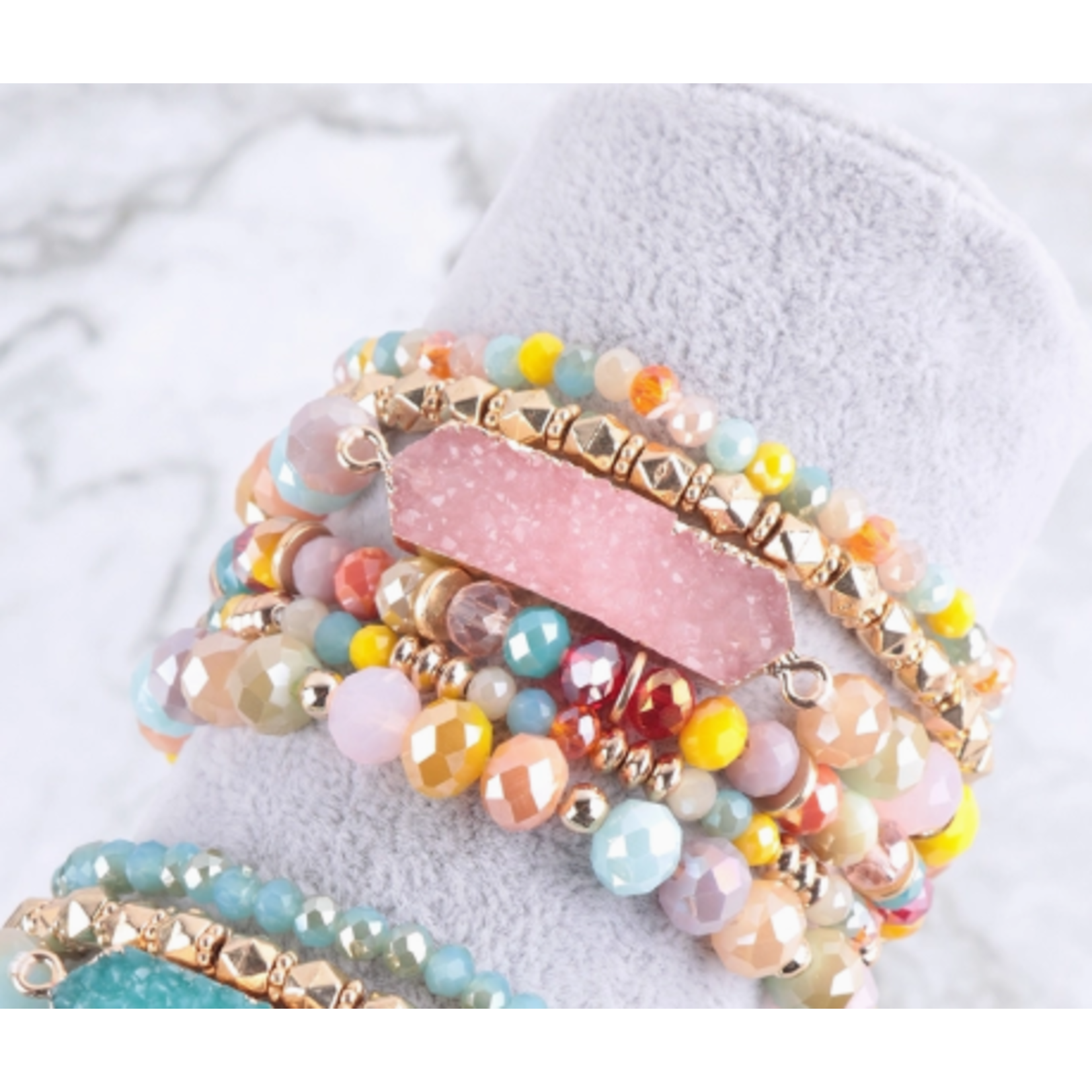 Love and Repeat Love and Repeat Druzy Oval Glass Beads Charm Bracelet Multi