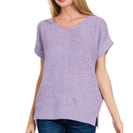 Zenana Zenana Center Seam Short Sleeve Sweater Lavender