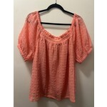 Kori Kori America Soft Smocked Bubble Sleeve Top Coral