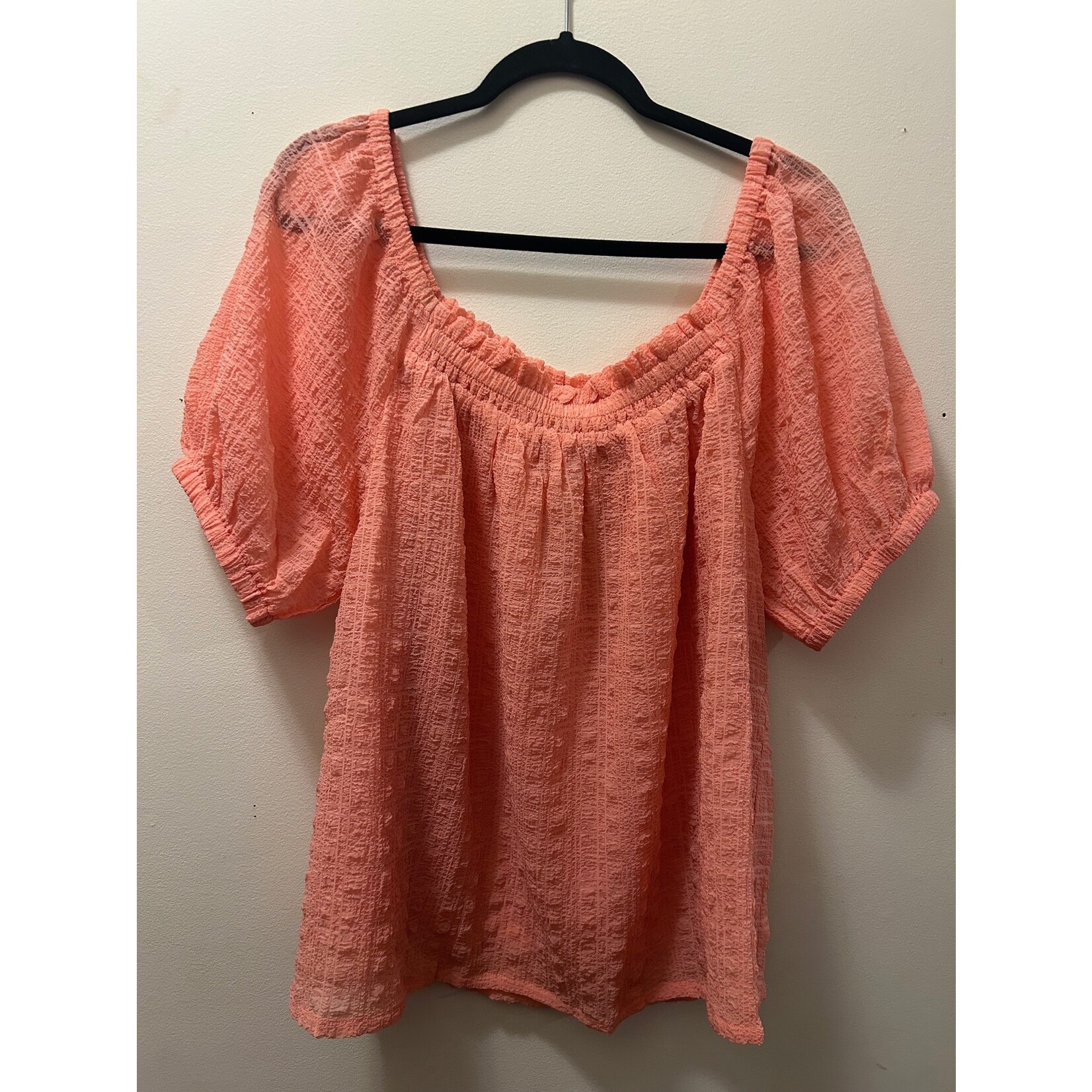 Kori Kori America Soft Smocked Bubble Sleeve Top Coral