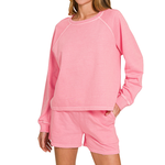 Zenana Zenana French Terry Pigment Dye Pullover & Short Set Candy Pink