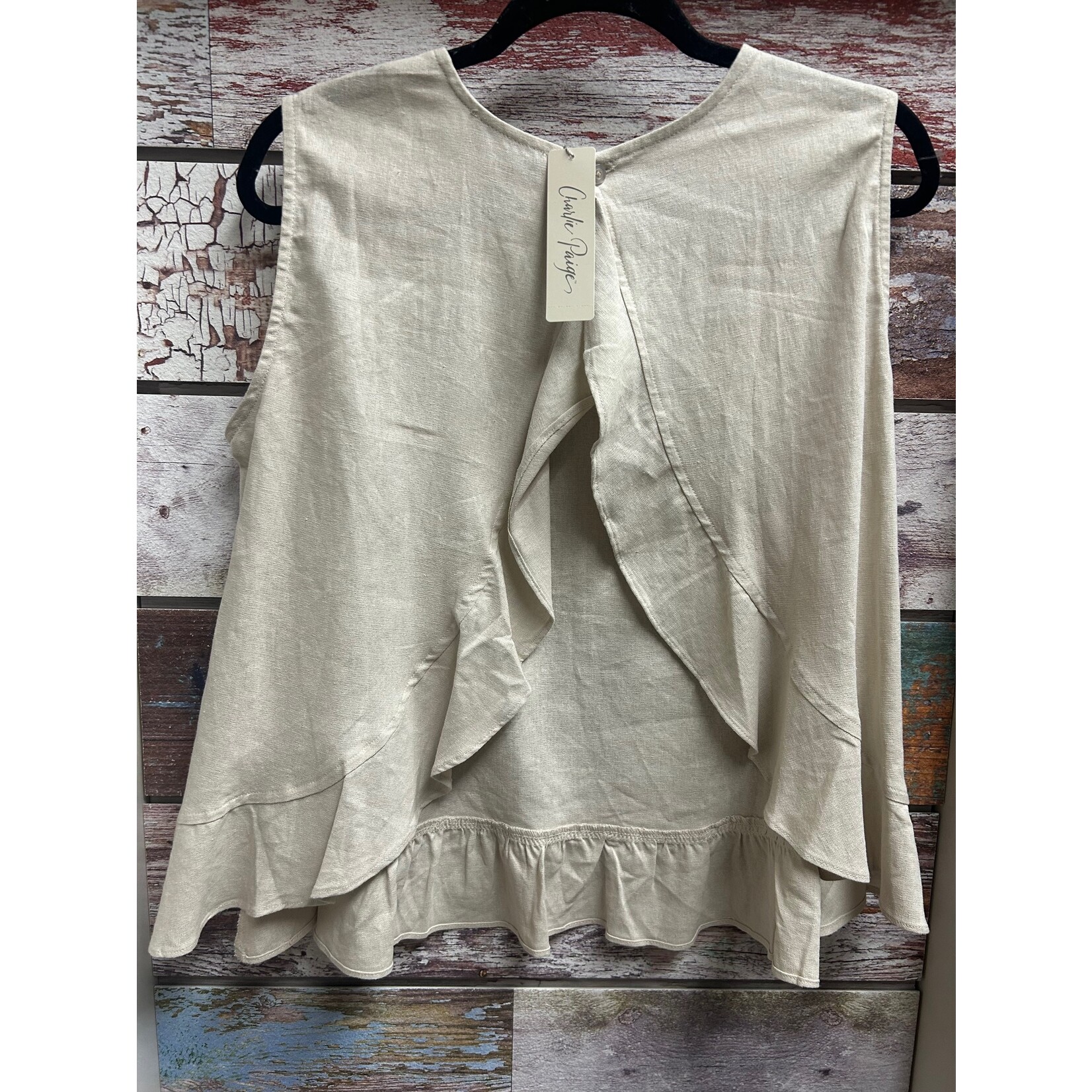 Charlie Paige Charlie Paige Linen Sleeveless Top with Open Back
