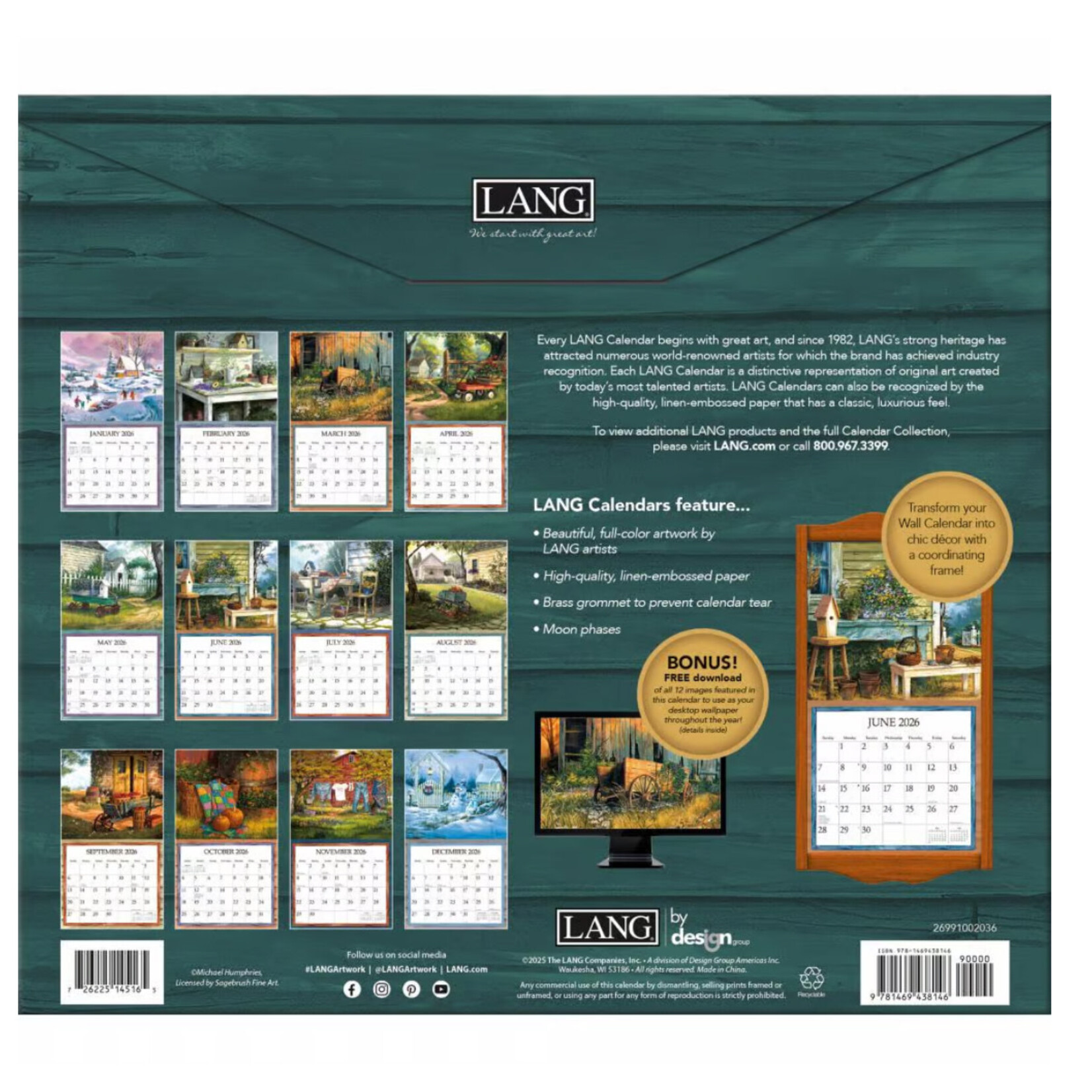 Lang 2026 Lang Wall Calendar Simple Country