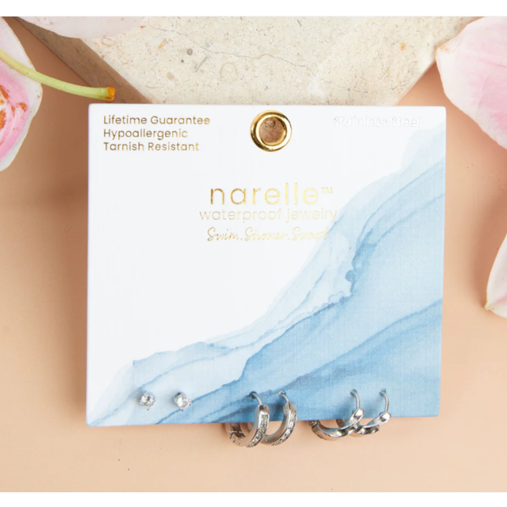 Howards Howard's Narelle Waterproof Pave Hoop Earrings Trio Silver