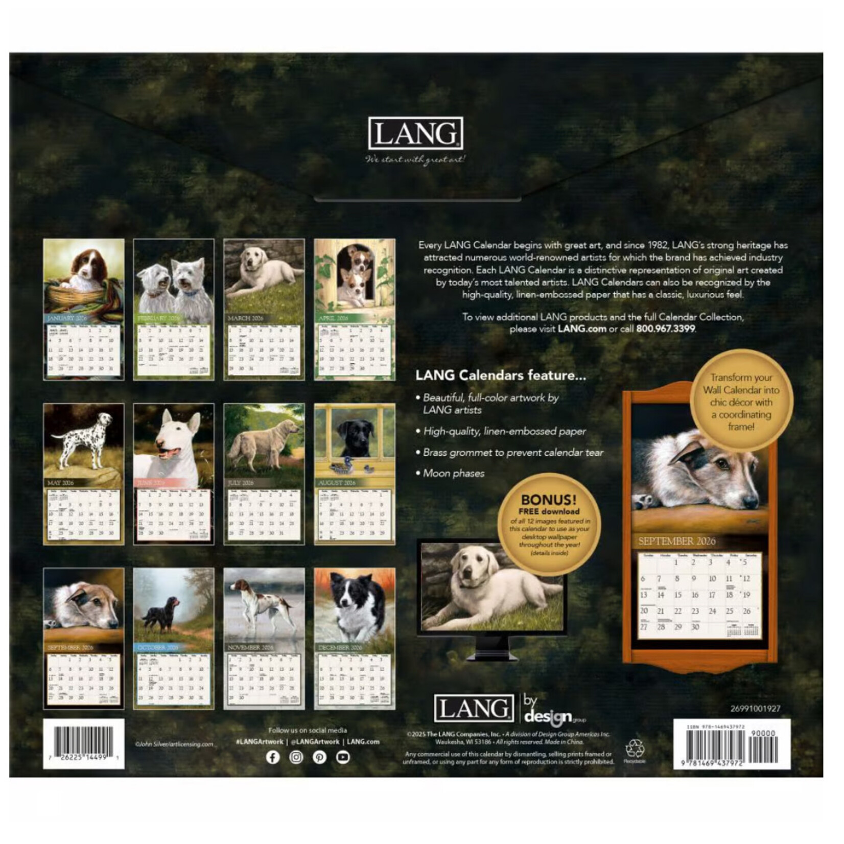 Lang 2026 Wall Calendar Love of Dogs