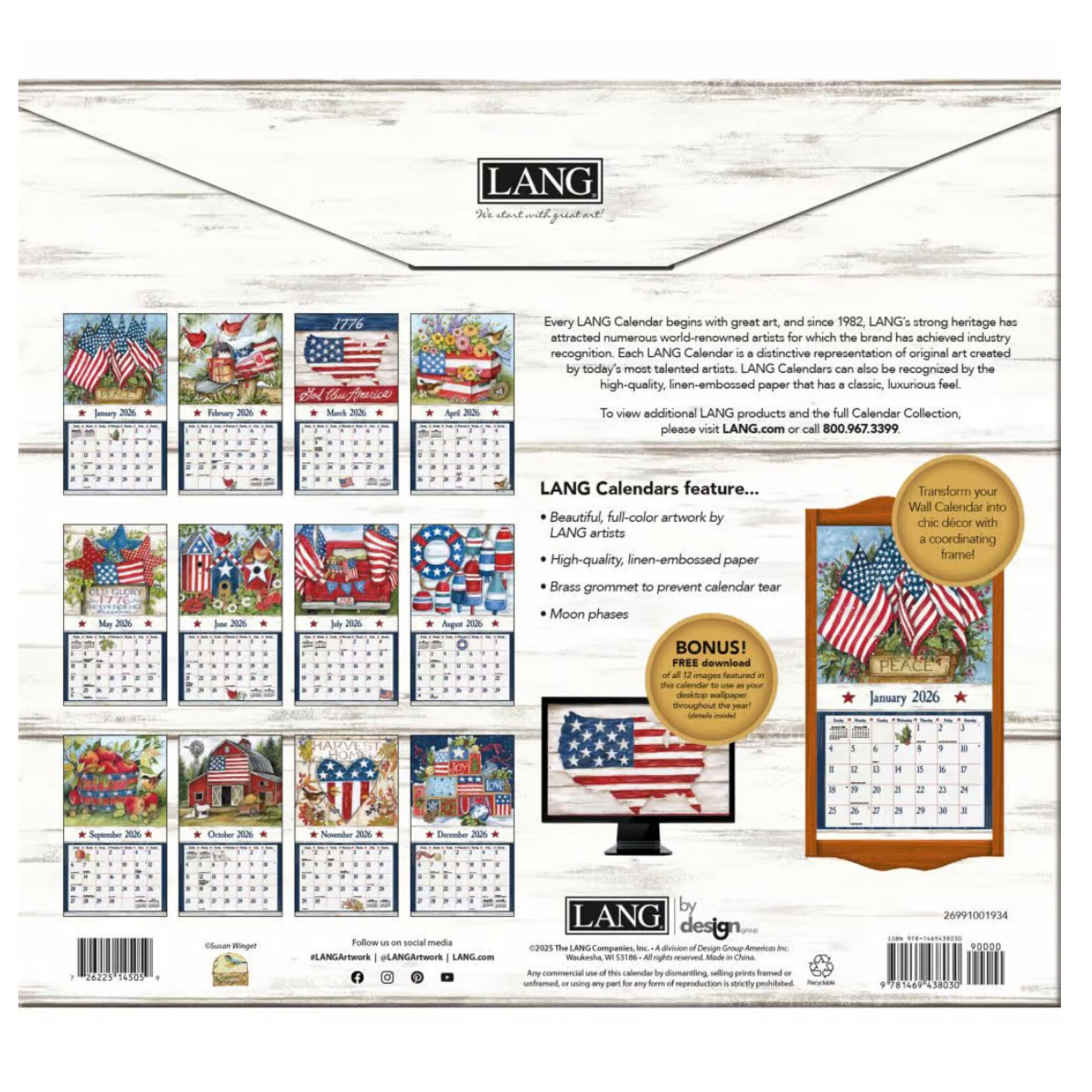Lang 2026 Lang Wall Calendar Old Glory