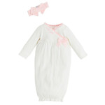 Mudpie Mudpie White Chainstitch Gown w/Bow Newborn