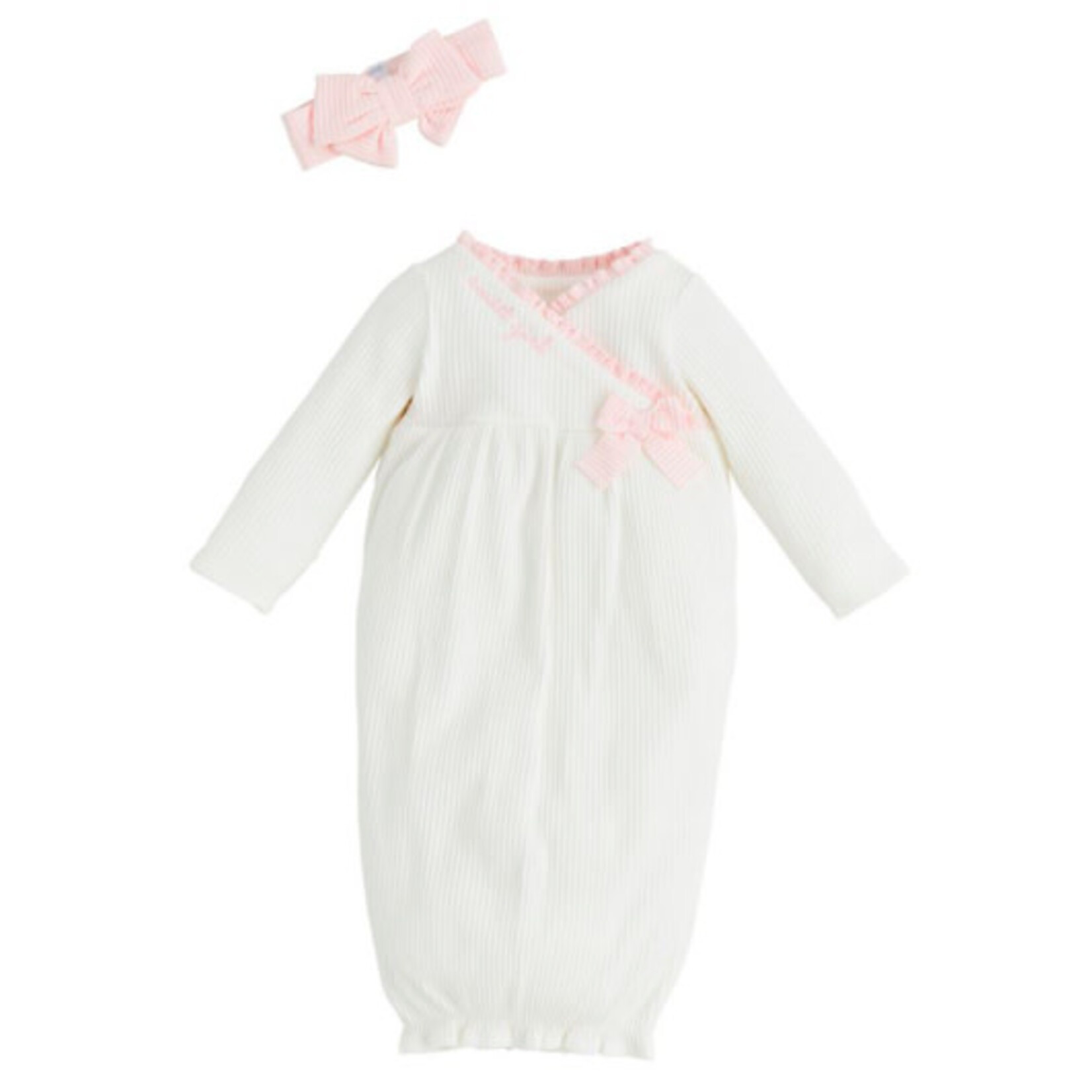 Mudpie Mudpie White Chainstitch Gown w/Bow Newborn